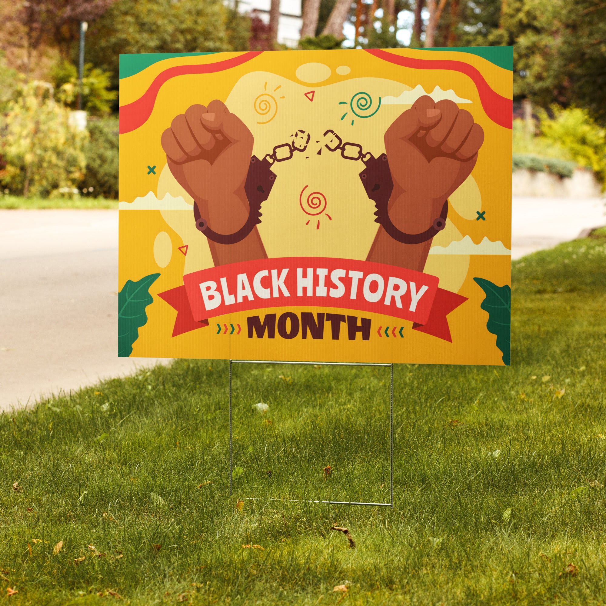 Fists of Freedom Black History Month - Yard Sign | 24x18" | Double-Sided | Made in USA - Prideful Roots