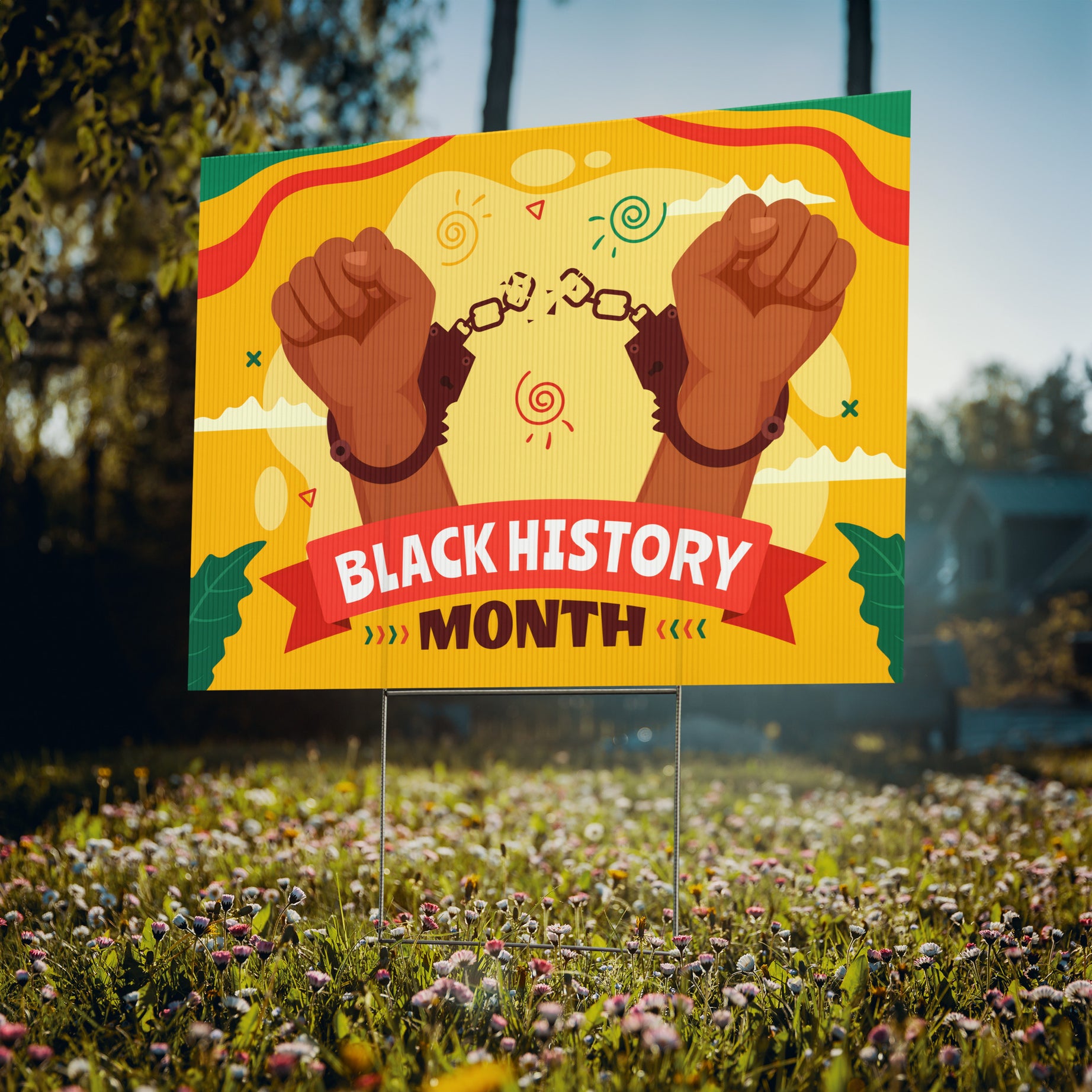Fists of Freedom Black History Month - Yard Sign | 24x18" | Double-Sided | Made in USA - Prideful Roots
